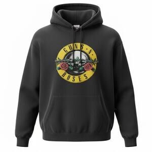 Official Gun N' Roses Black Pullover Hoodie Classic Two Revolvers Roses Logo 2XL